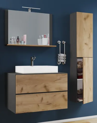 VCM 4dílná umyvadlová skříňka Lendas M 60 cm se zrcadlem a vysokou skříňkou, antracitová