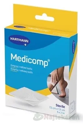 Medicomp kompresy z netkanej textílie, sterilný (7,5x7,5 cm), 5x2 kusy