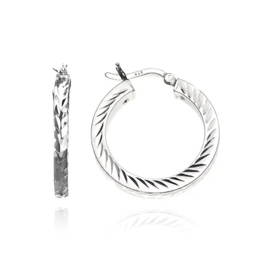 Strieborné kruhové náušnice 925 - hranatá línia s lístkami, 18 mm
