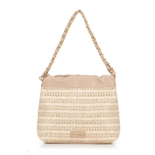 Pletená crossbody kabelka s retiazkami béžová