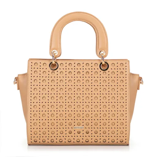 Dámsky kufor z ekokože s geometrickým vzorom béžová 100-4Y-205-9