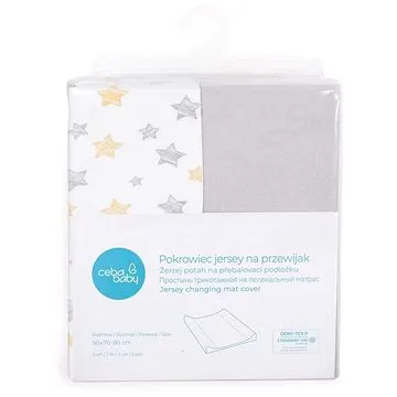 CEBA Poťah na prebaľovaciu podložku 50 × 70 – 80 cm 2 ks, Light Grey + Yellow Stars (5907672330136)
