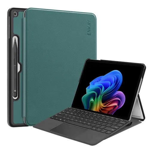 ENKAY LEATHER Zaklápací kryt pre Microsoft Surface Pro 12 zelený