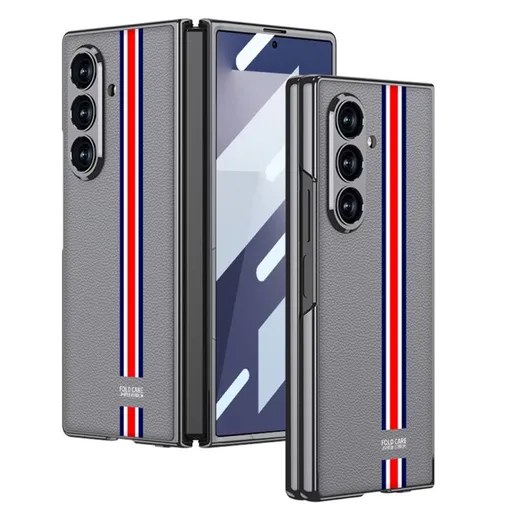 GKK LEATHER Kryt so sklom pre Samsung Galaxy Z Fold7 5G GREY-RED