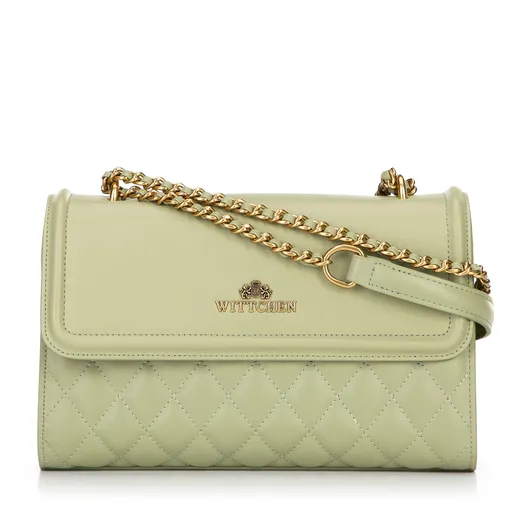 Dámska kabelka cez rameno z pravej kože so zeleným prešívaním 100-4E-205-Z