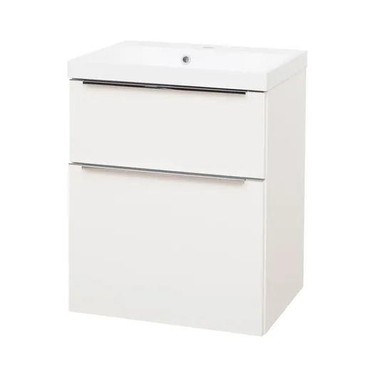 Mereo Mailo, kúpeľňová skrinka s umývadlom z liateho mramoru 61 cm, biela, chróm madlo CN510M