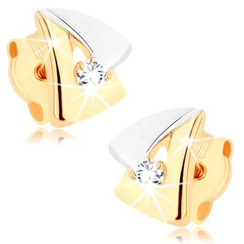 Zlaté náušnice 9K s dvojfarebným trojuholníkovým dizajnom a zirkónom