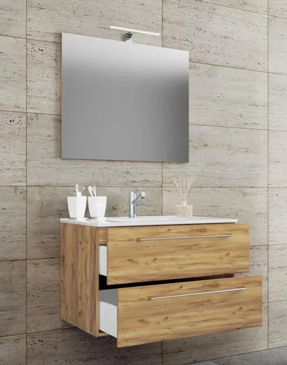 VCM 3dílná umyvadlová skříňka Badinos 2 zásuvky 80 cm se zrcadlem, dub medový
