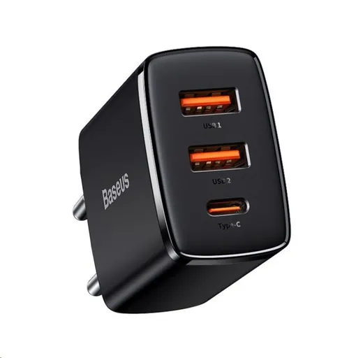 Baseus kompaktný rýchlonabíjací adaptér 2x USB-A, 1x Type-C 30W čierna