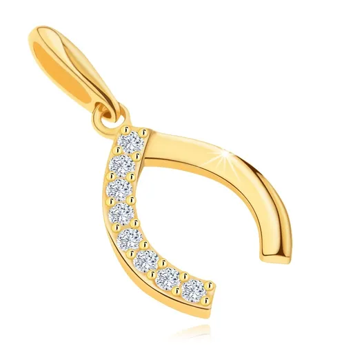 Prívesok v žltom 14K zlate - špicatá podkovička so zirkónovou polovicou