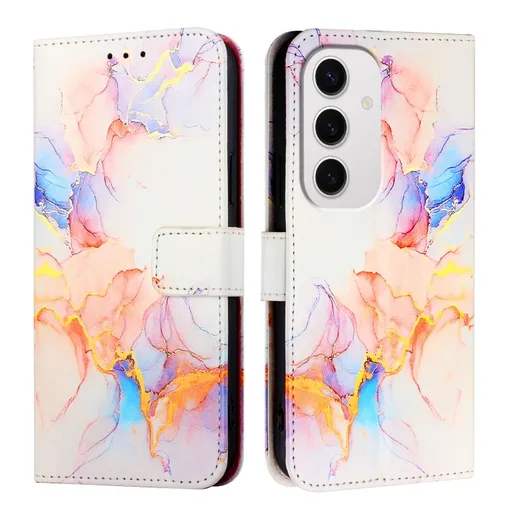 ART MARBLE Peňaženkový kryt pre Samsung Galaxy S24 FE 5G WHITE ORANGE