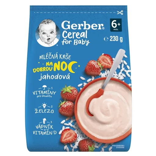 GERBER Cereal mliečna kaša jahodová na dobrú noc 6m+ 230 g