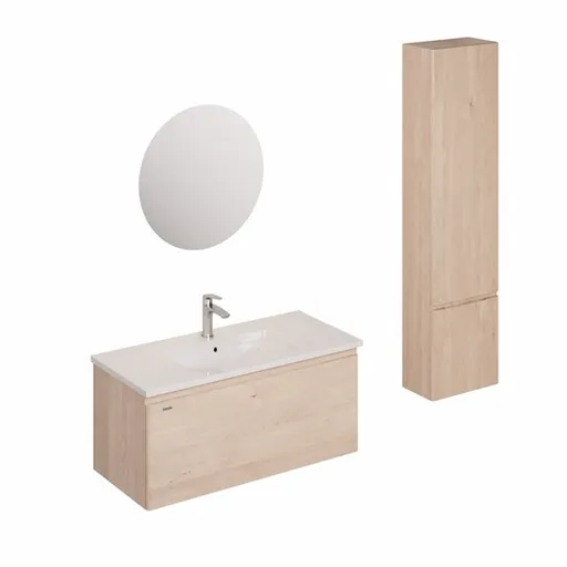 Kúpeľňová zostava s umývadlom vrátane umývadlovej batérie, vtoku a sifónu Naturel Ancona akácie KSETANCONA2