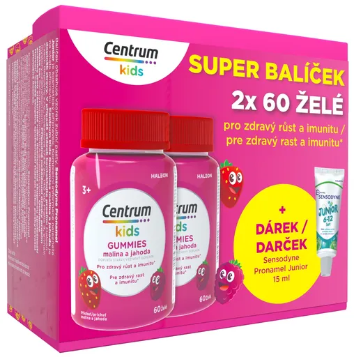 Centrum Kids gummies malina a jahoda darčekové balenie 2 x 60 želé