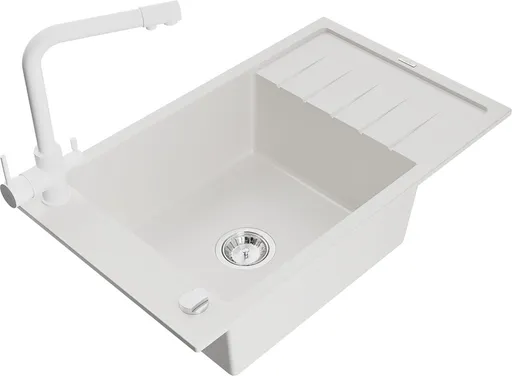 MEXEN/S MEXEN/S - Elias granitový drez 1-miska vrátane batérie Duero, biela 6511-20-671600-20