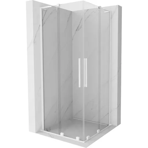 MEXEN/S - Velar L Duo sprchovací kút, posuvné dvere 80 x 80, transparent, biela 871-080-080-02-03-20