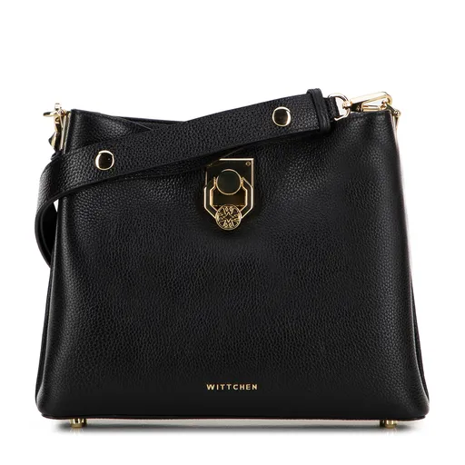 Dámska ramenná kožená kabelka s prackou čierno-zlatá 100-4E-605-1G