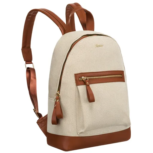 Veľký mestský dámsky ruksak v béžovo-hnedej farbe s vonkajším vreckom