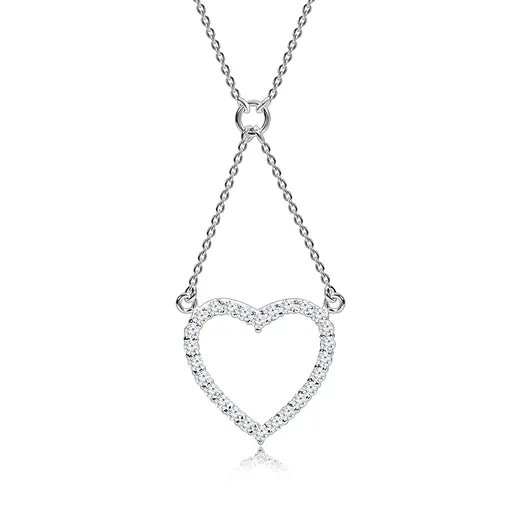 Strieborný náhrdelník 925, retiazka a prívesok - zirkónová kontúra srdca