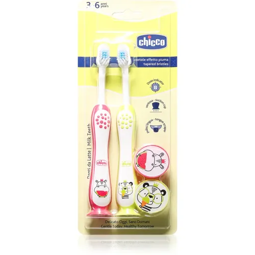 Chicco Toothbrush Set 3-6 y+ zubná kefka pre deti s prísavkou Hippo-Panda