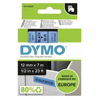 Dymo originál páska do tlačiarne štítkov, Dymo, 45016, S0720560, černý tlač/modrý podklad, 7m, 12mm, D1