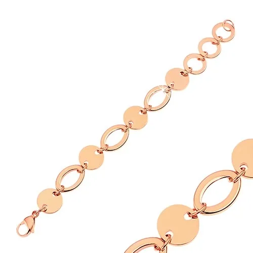 Náramok z ocele 316L, okrúhle a oválne články, medená farba