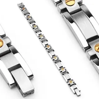 Oceľový náramok so stredovým matným pruhom, dvojfarebný