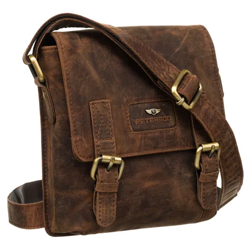 Pánska hnedá kožená messenger taška so zipsom a patentkami - Peterson
