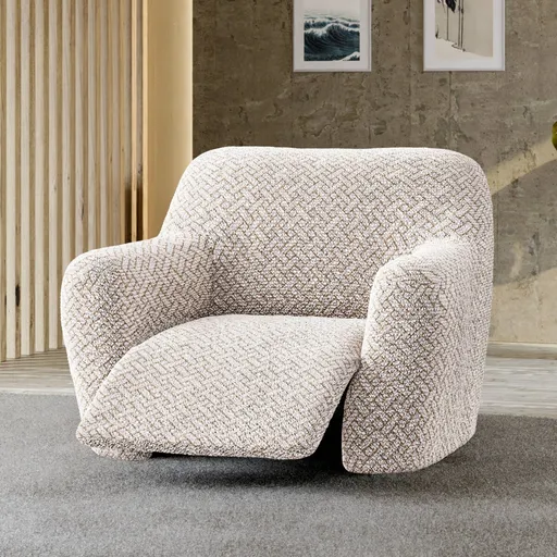 Pružný žabkovaný poťah z mikrovlákna s ratanovým vzorom na relaxačné kreslo