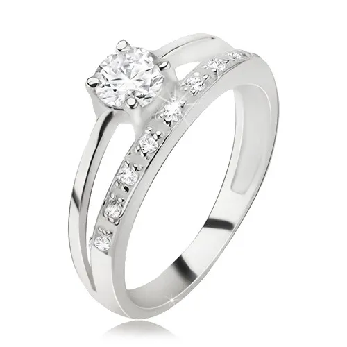 Prsteň striebro 925, zirkónové a hladké rameno, väčší okrúhly zirkón - Veľkosť: 50 mm