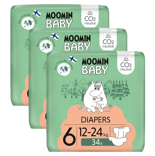 MOOMIN Baby 6 eko plienky mesačné balenie maxi 12–24 kg 102 kusov