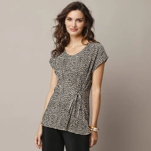 Tunikové tričko z lesklého plisovaného úpletu s potlačou