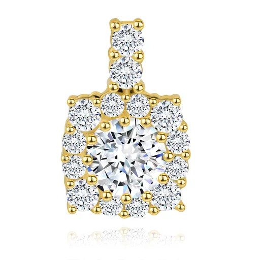 Ligotavý zlatý prívesok 585 - štvorcový zirkónový obrys, okrúhly číry zirkón