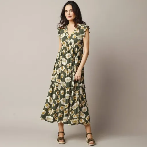 Dlhé šaty z krepónu s potlačou bez rukávov