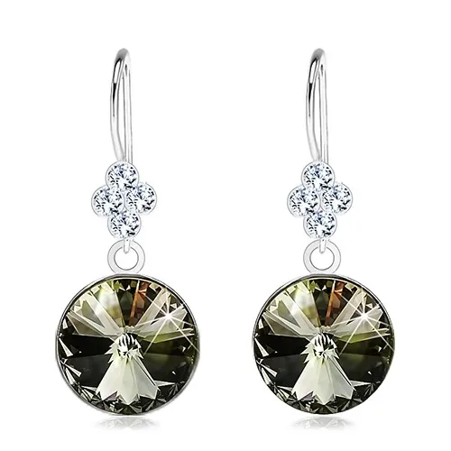 Náušnice, striebro 925, zelený ligotavý Swarovski krištáľ, číry lístok, 11 mm
