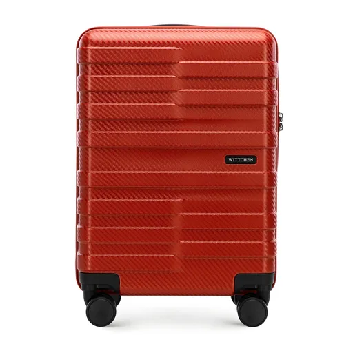 Kabínový kufor z polykarbonátu s horizontálnymi pruhmi, červený 56-3P-581-30