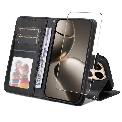 ENKAY PREMIUM SET Peňaženkové puzdro a ochranné sklo Xiaomi 15T Pro čierne