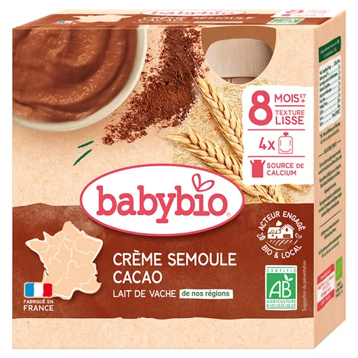 BABYBIO Kapsička krém kakao a krupička 8m + 4 x 85 g