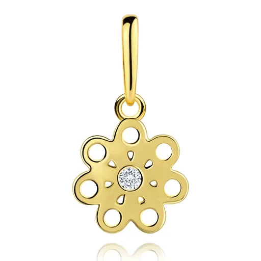 Zlatý prívesok 9K v tvare kvetu s čírym zirkónom a výrezmi