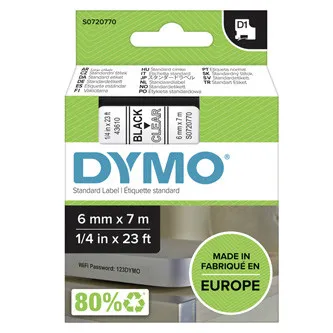 Dymo originál páska do tlačiarne štítkov, Dymo, 43610, S0720770, černý tlač/priehľadný podklad, 7m, 6mm, D1