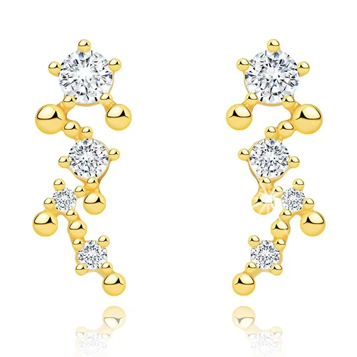 Náušnice zo žltého 9K zlata - motív súhvezdia, puzetky