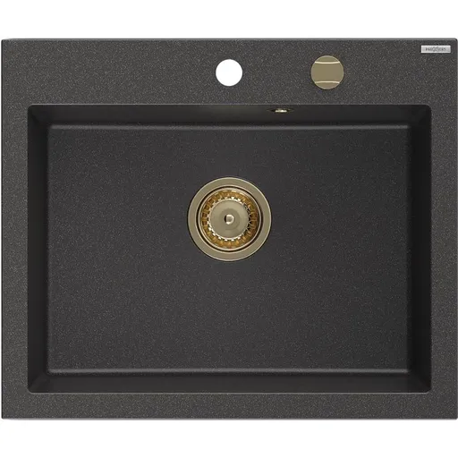 MEXEN/S MEXEN/S - Elix granitový drez 1-miska 600 x 500 mm, čierna kropenatá, sifón zlatá 6525601005-76-G