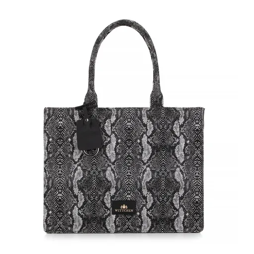 Dámska žakárová shopper kabelka so vzorom čierno-sivá 99-4E-500-X8