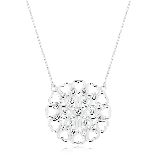 Náhrdelník zo striebra 925, veľký okrúhly ornament zo srdiečok a zirkónov