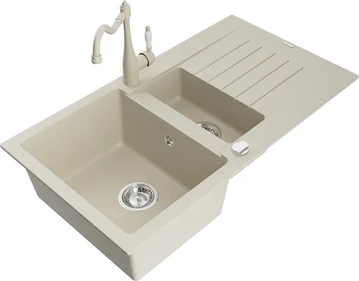 MEXEN/S MEXEN/S - Matias granitový drez 1.5 s odkvapkávačom vrátane batérie Carla, béžová 6502-69-670700-69