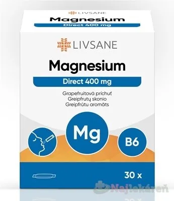 LIVSANE Magnézium Direct 400 mg prášok vo vrecúškach, grapefruitová príchuť, 30 ks