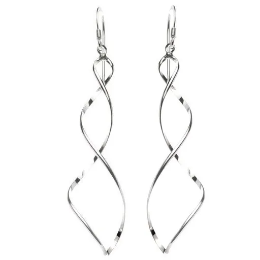 Visiace náušnice, striebro 925 - dvojitá lesklá špirála, háčiky