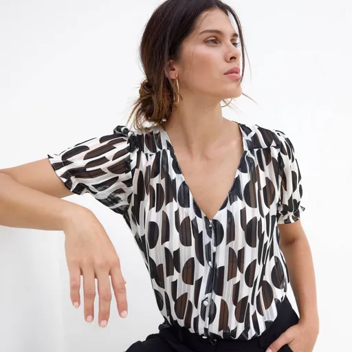 Košeľová blúzka s dvojfarebnou potlačou