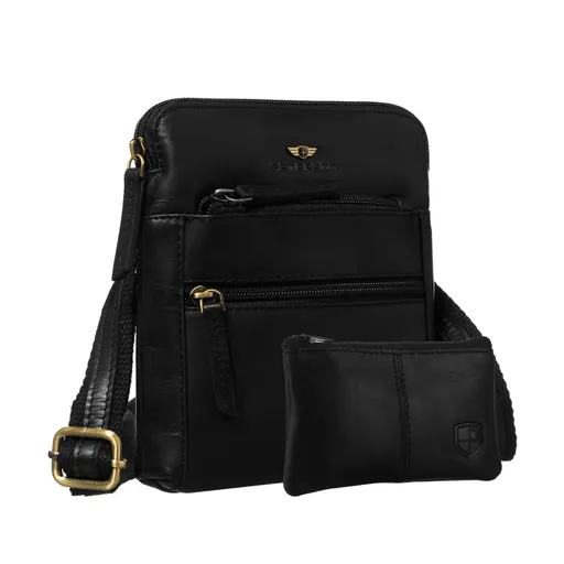 Čierna pánska kožená crossbody taška Peterson + puzdro na kľúče