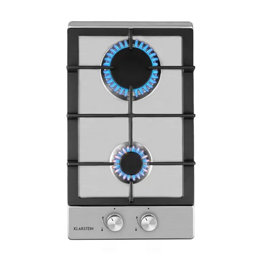 Klarstein Ignito Domino, plynová varná doska, 2 Sabaf horáky, nehrdzavejúca oceľ, strieborná